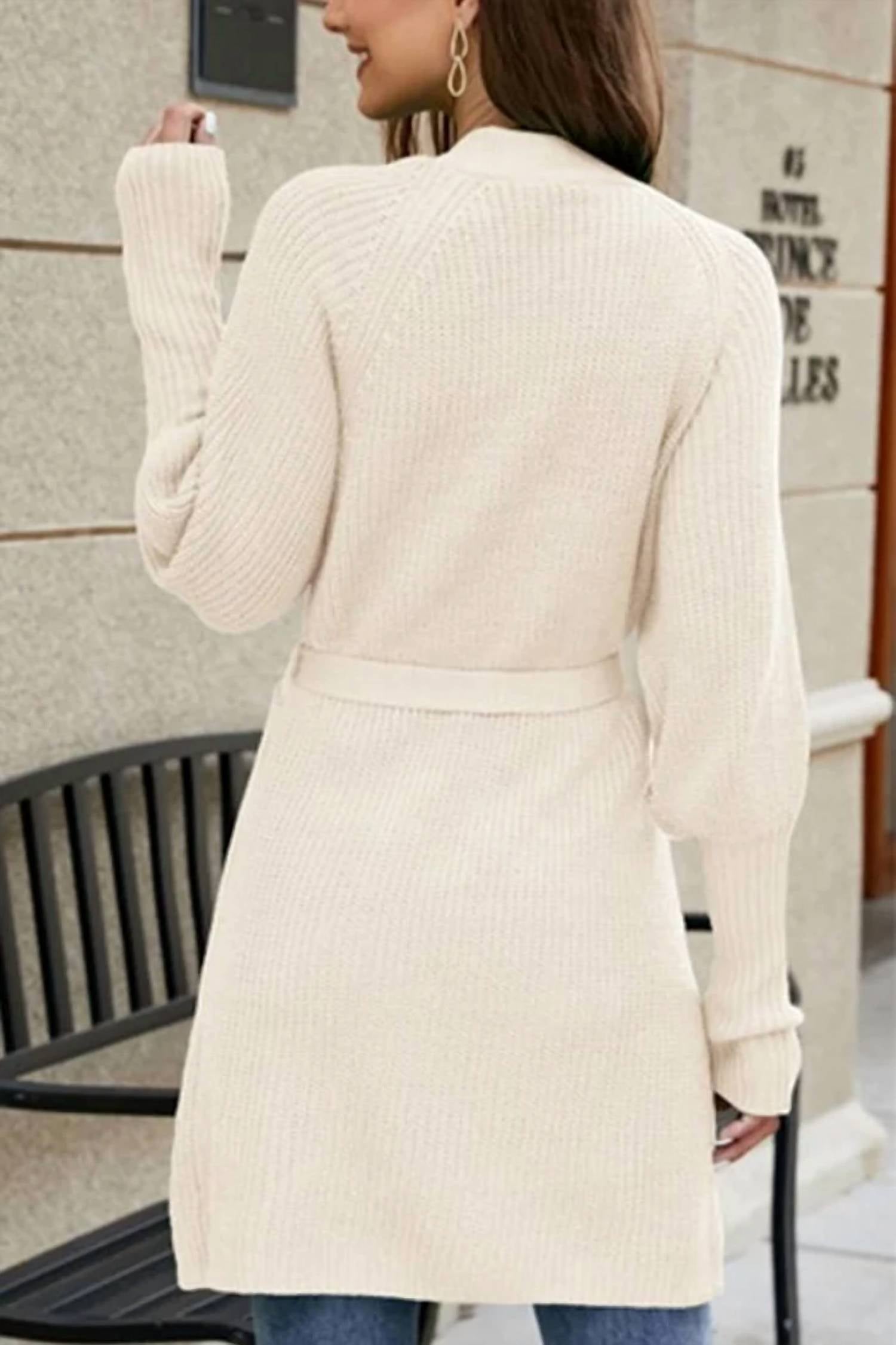 Lily Clothing - Women's Fitted Rib Cuff Open Front Knit Cardigan