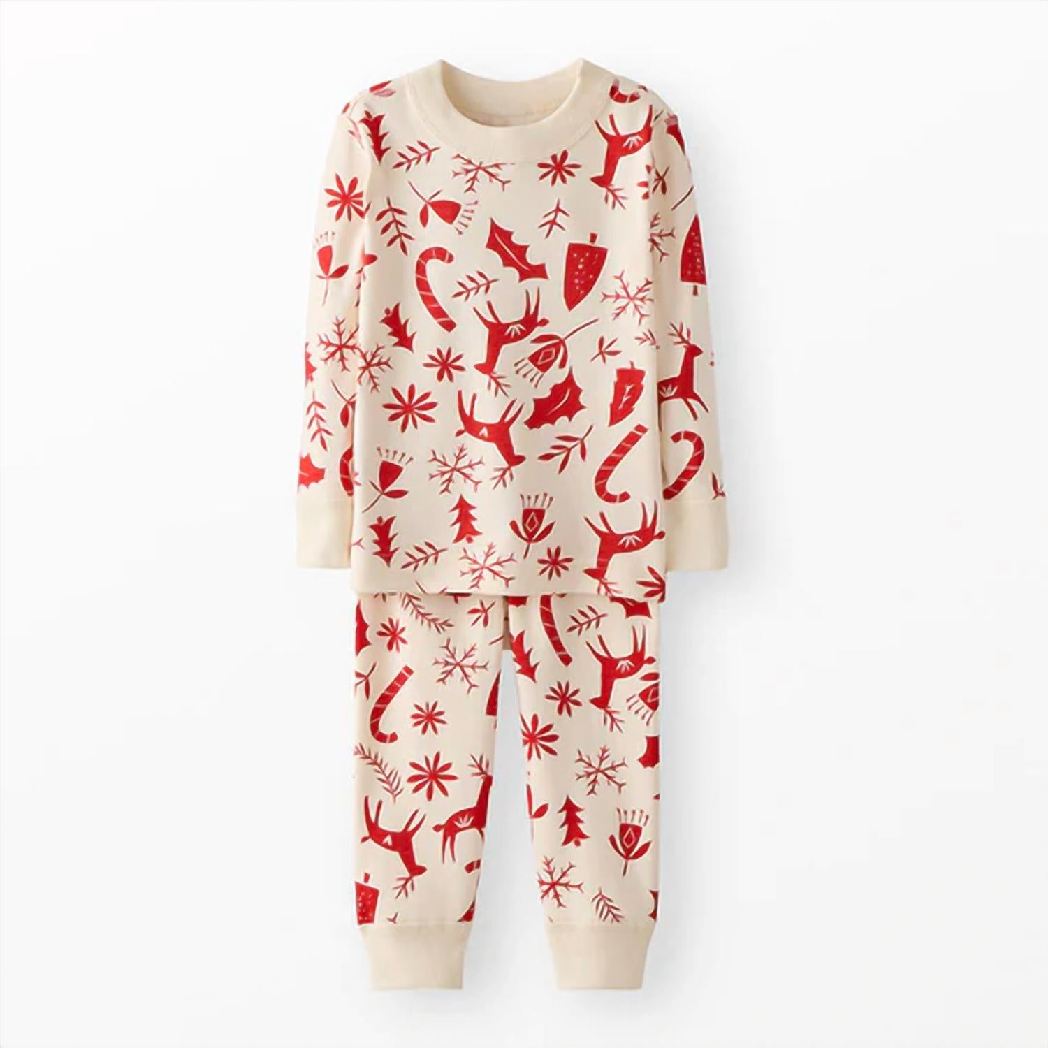 Hanna Andersson Kids Striped Long John Pajama Set in poppy scandicane - kids' sleepwear