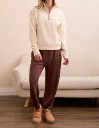 Tribal - Farren French Terry Stitch-accent Zip Funnel Neck Sweater