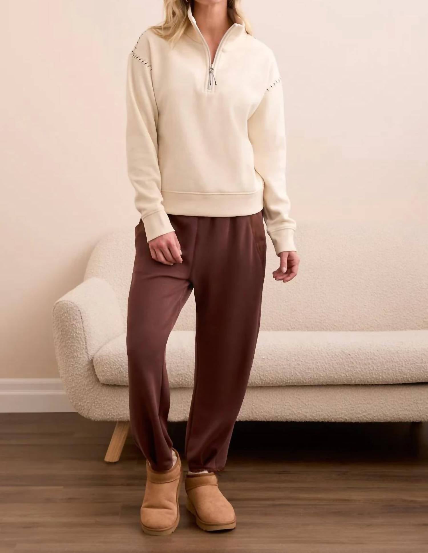 Tribal - Farren French Terry Stitch-accent Zip Funnel Neck Sweater