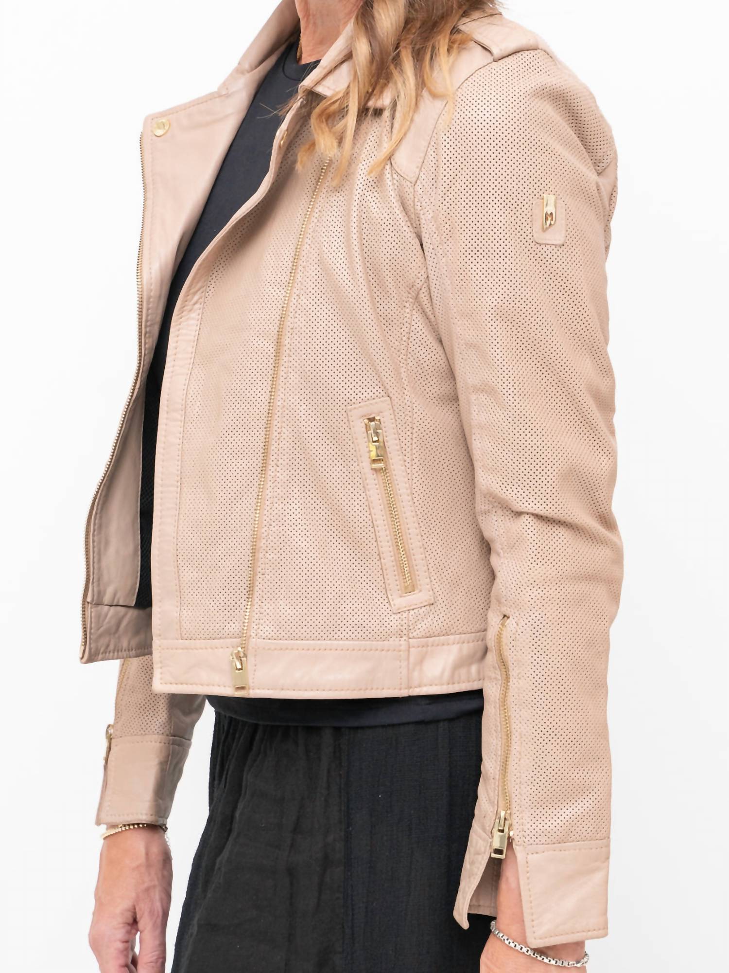 MAURITIUS Sinta Leather Jacket in sand - women's jacket - alternate view