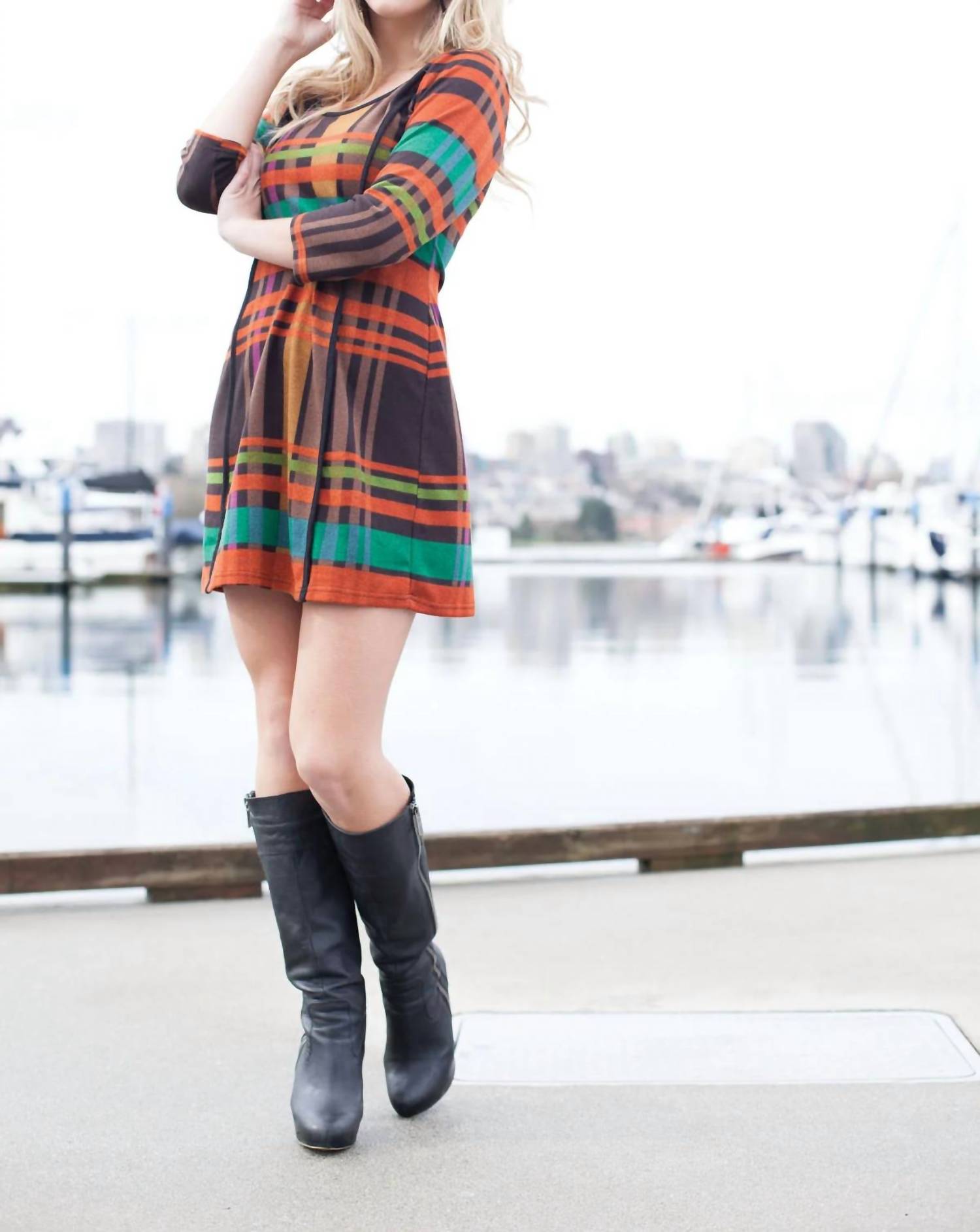 Papillon - Plaid Quater Sleeve Sweater Dress