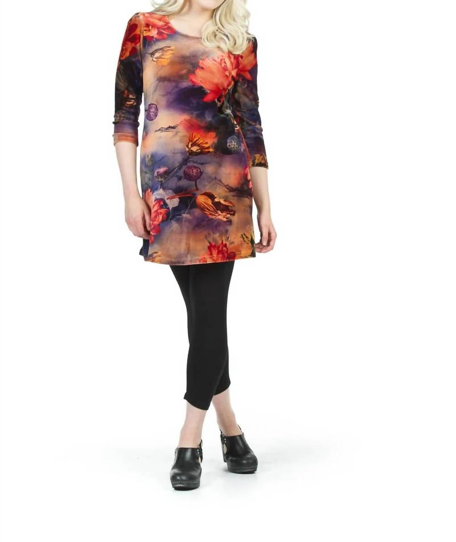 Papillon - Floral Print Velvet Sweater Dress