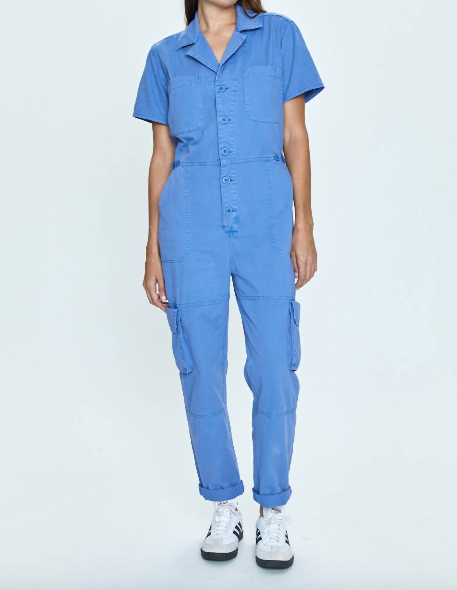 PISTOLA Grover Cargo Jumpsuit in ocean blue - women's pants