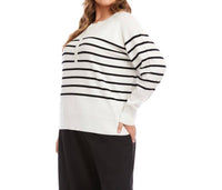 Karen Kane Henley Stripe Sweater - Plus in off white with black - women's sweater - alternate view
