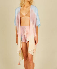 Daybreak Stripe Tie Dye Kimono With Tassels