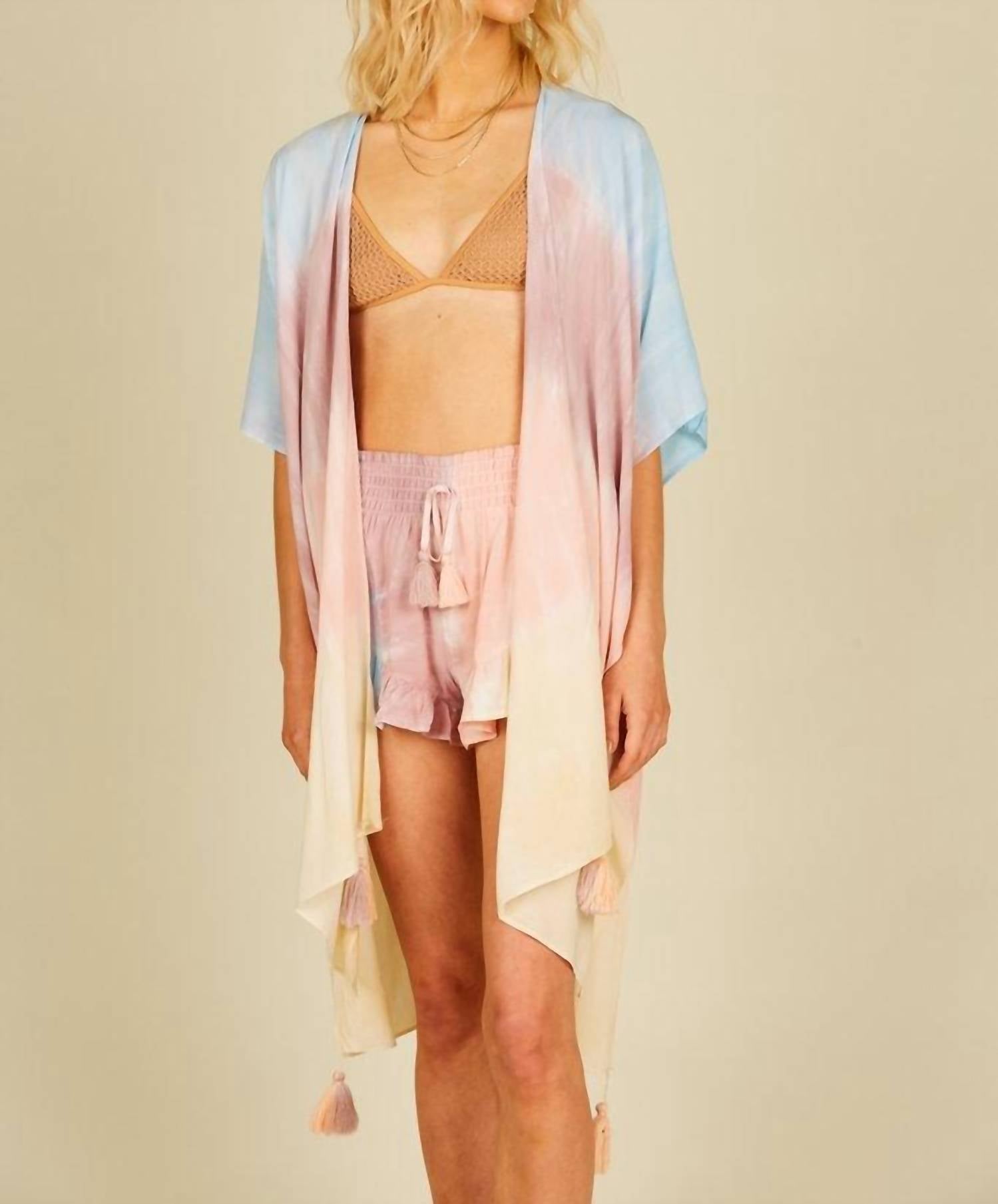 Daybreak Stripe Tie Dye Kimono With Tassels