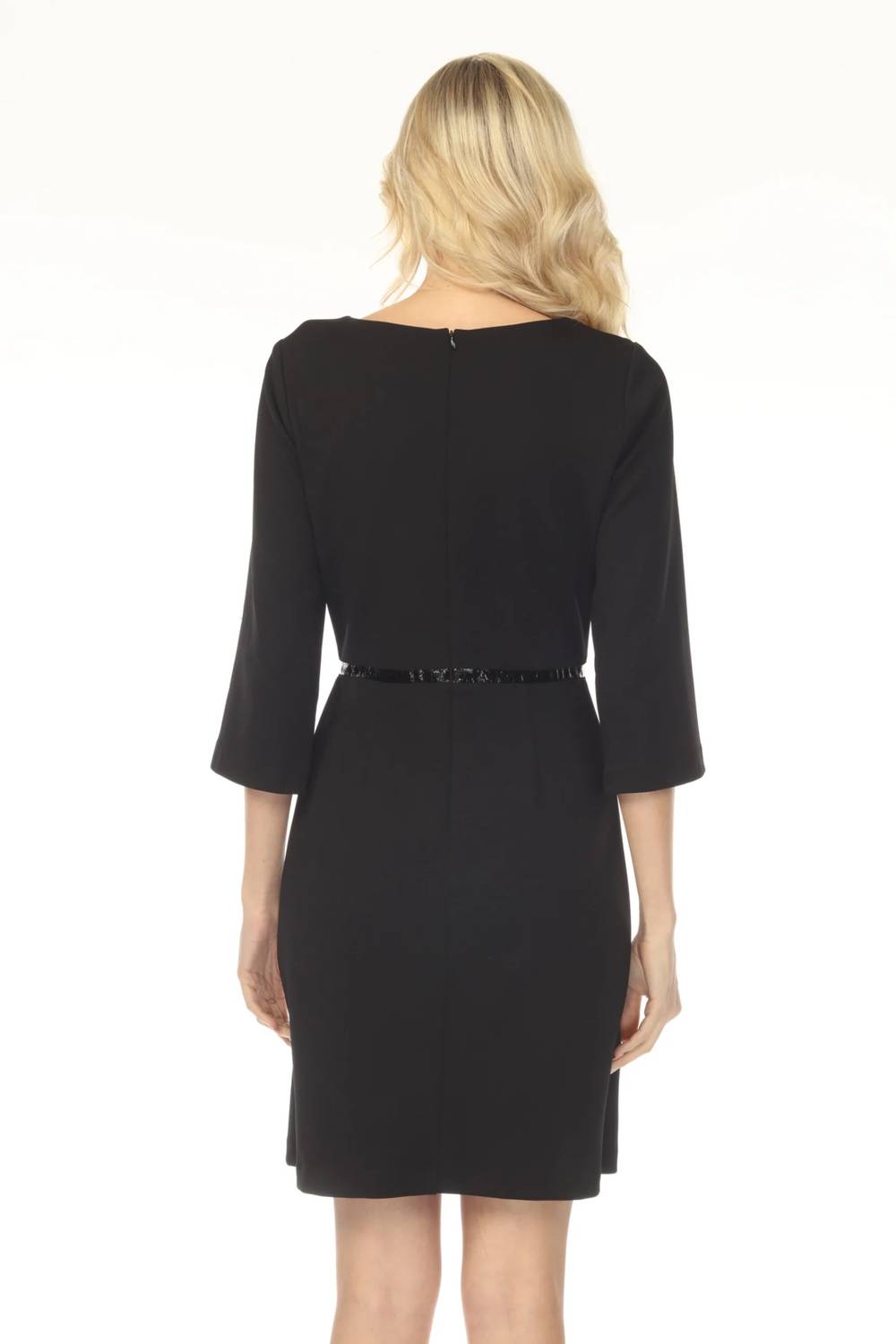 Joseph Ribkoff - Faux Leather Trim 3/4 Sleeve Mini Dress