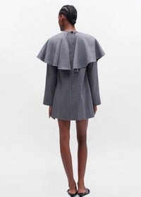 GANNI Brushed Wool Stripe Circle Collar Mini Dress in pewter - women's dress - detail view