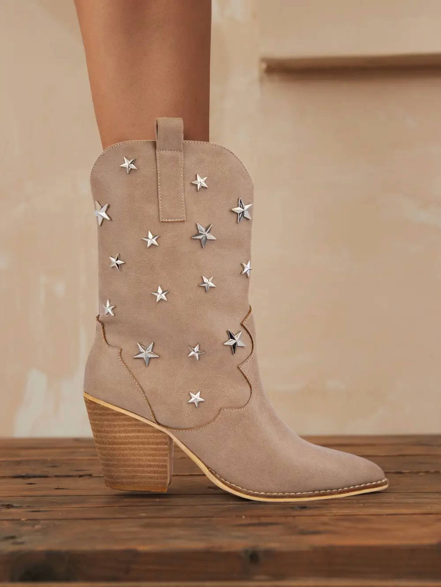 Ccocci - Women's Star Stud Embellished Western Boots