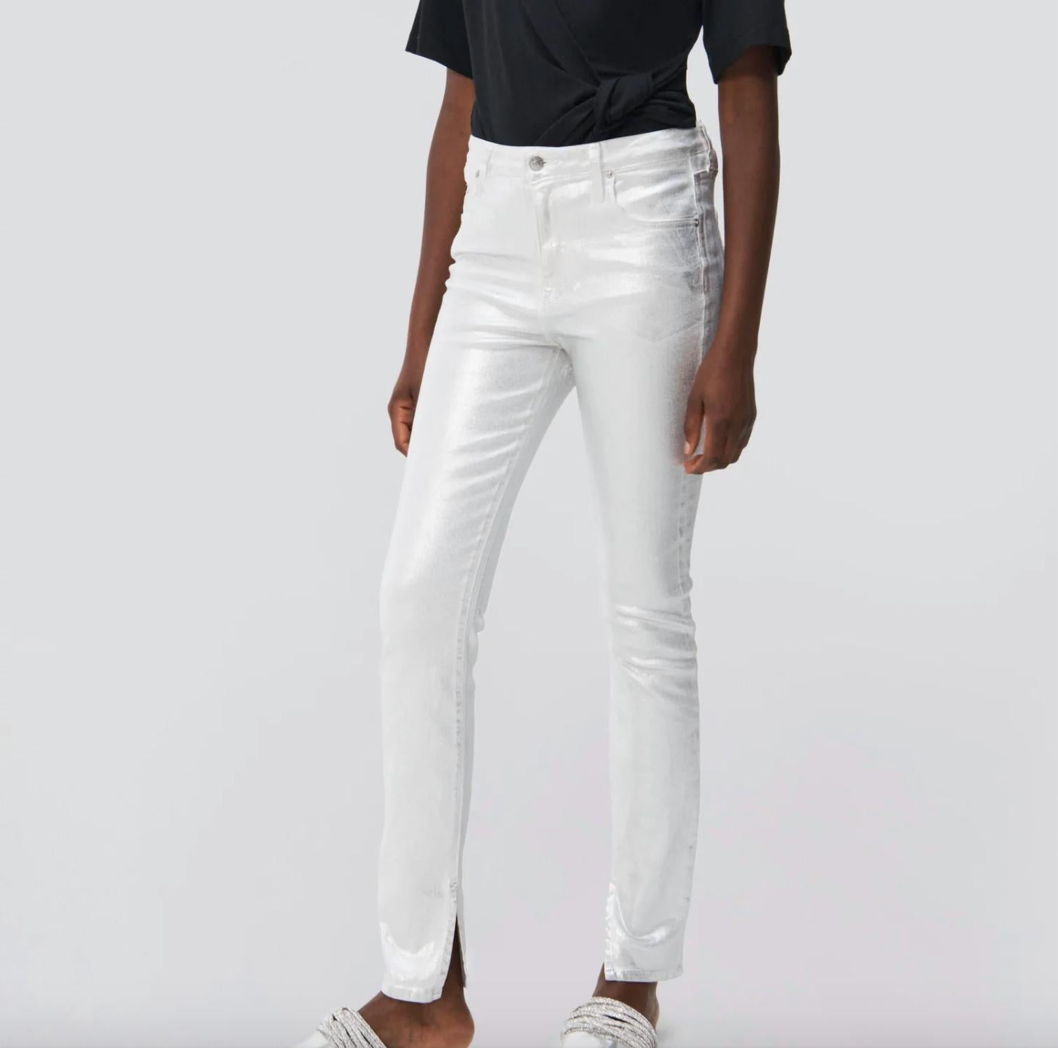 SIMKHAI Rae High Rise Coated Jeans in silver foil - women's jeans - view 4