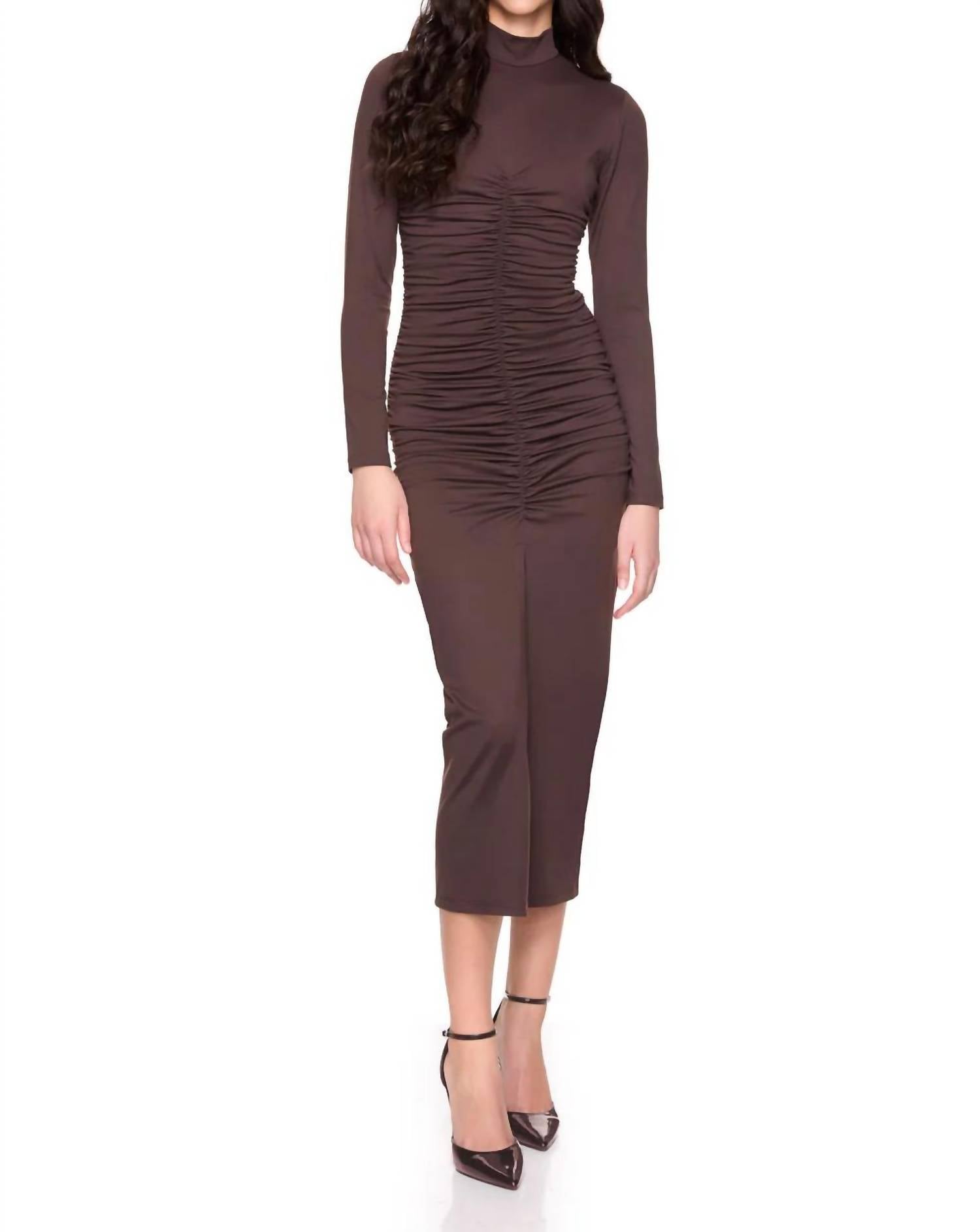 Susana Monaco - Mockneck Gathered Front Long Sleeve Dress