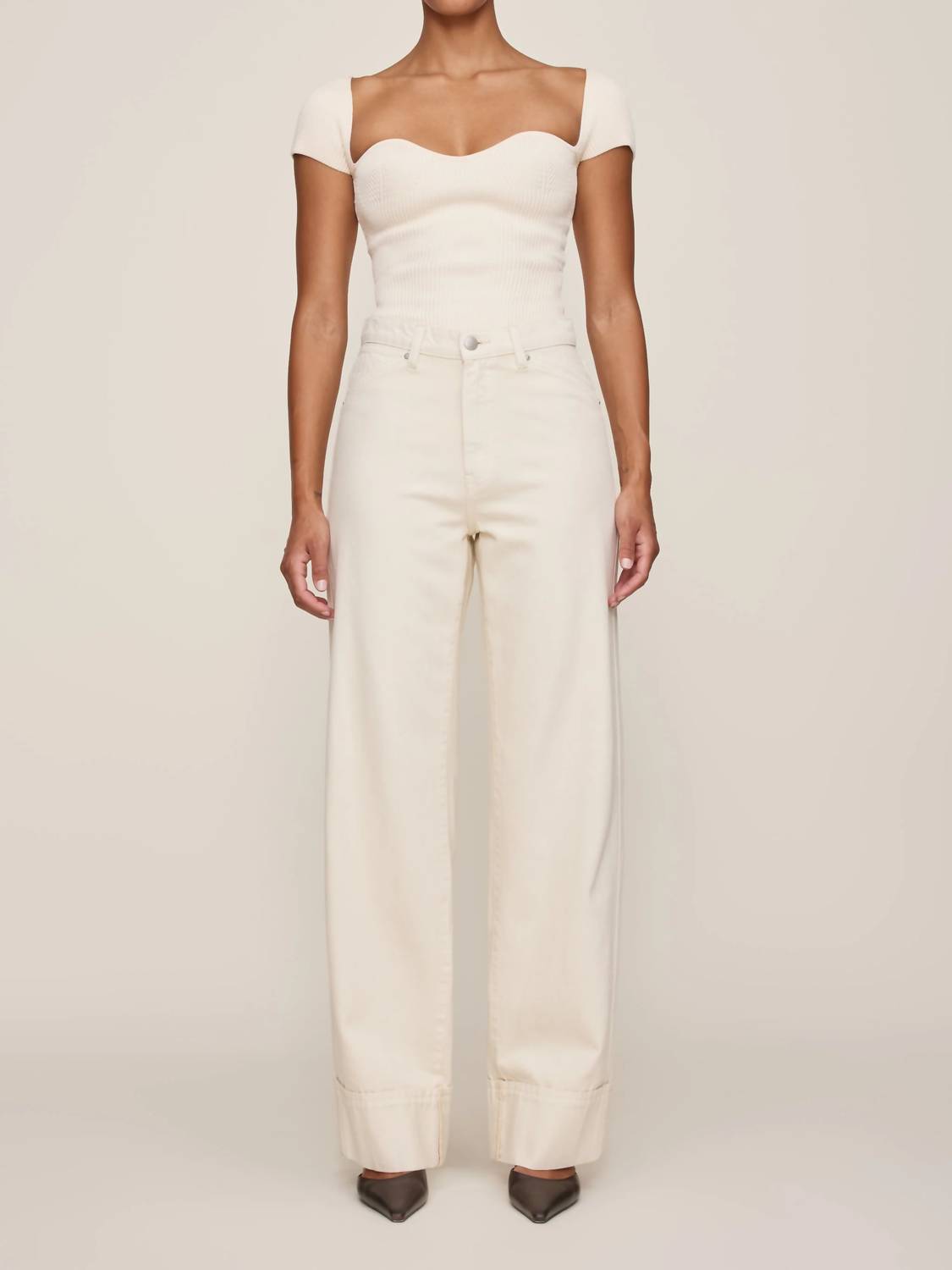 DL1961 - Women's Heart Knit Top in ivory 1 - women's blouse - detail view