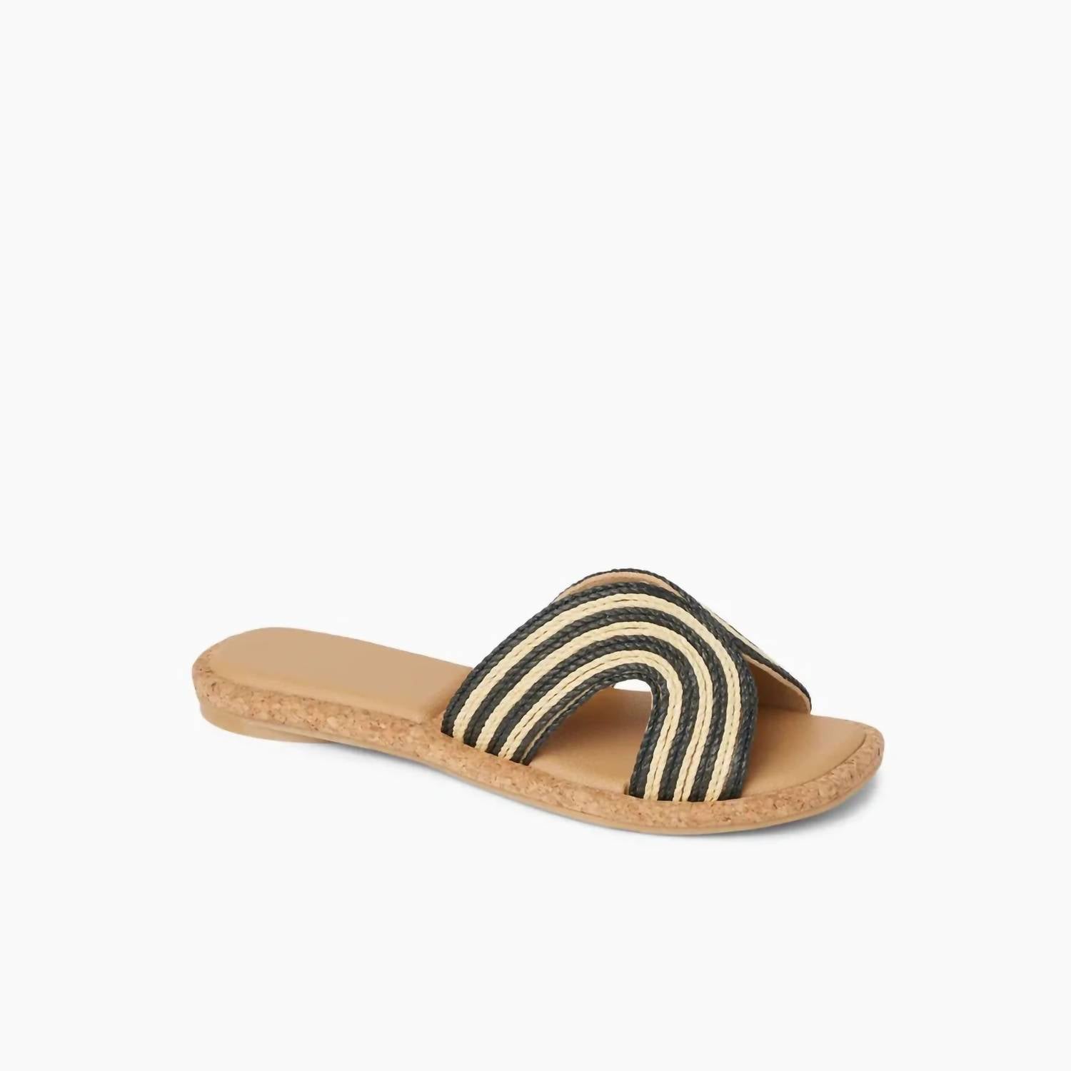 REEF Women's Willow Paisley Sandal in black white textile - women's sandal - detail view