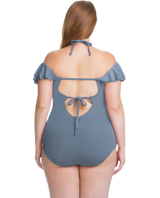 Becca - Flounce Off the Shoulder Ruffle One Piece Swimsuit - Plus