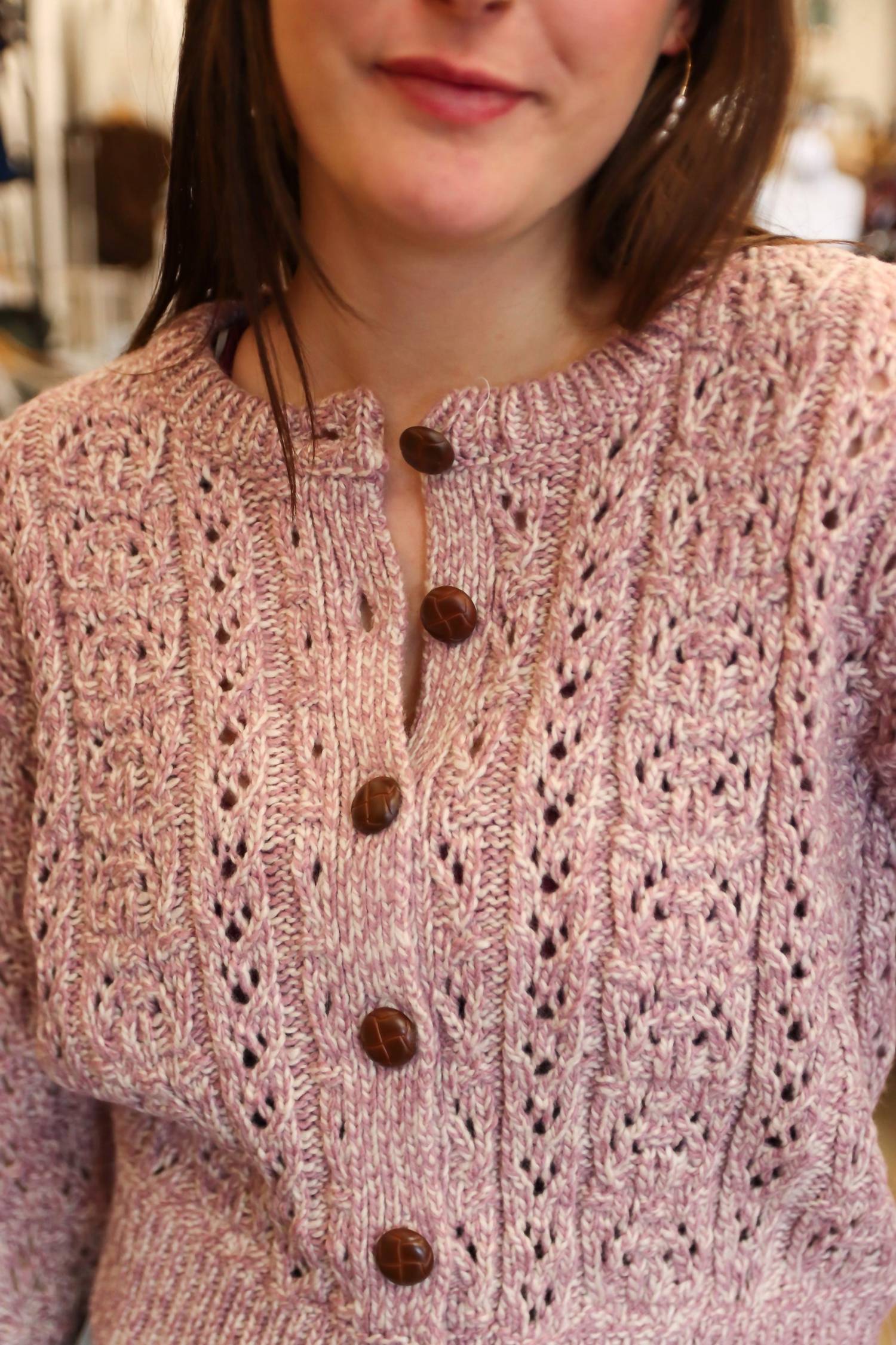 STEVE MADDEN Jordyn Long Sleeve Cardigan in pink multi - women's cardigan - detail view