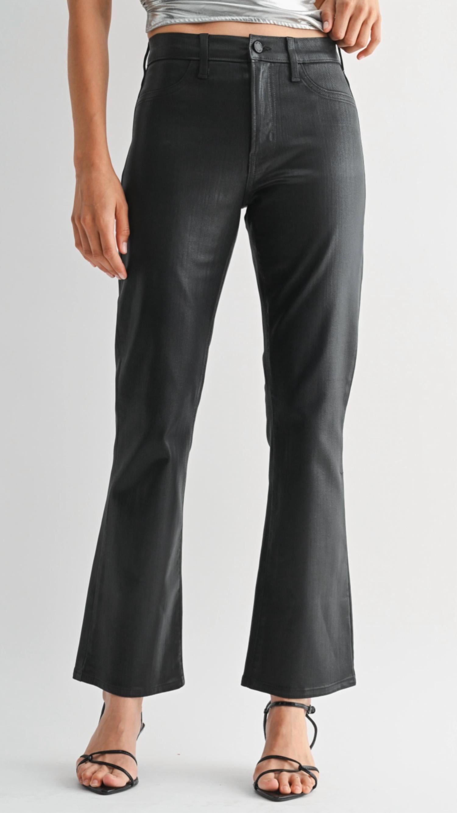 Just Black Denim - Mid Rise Coated Slim Cropped Bootcut Jeans