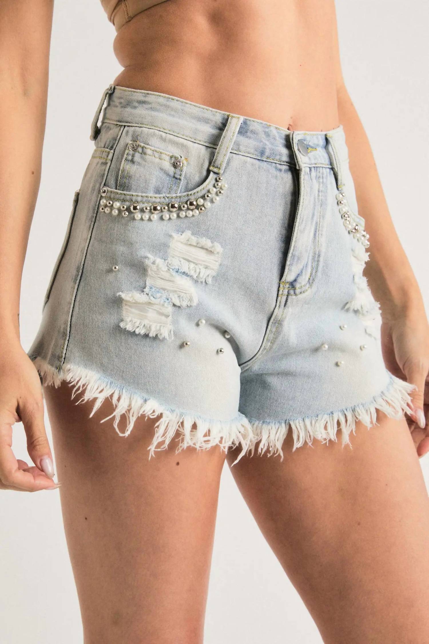 J.Nna - Beaded Distressed Shorts