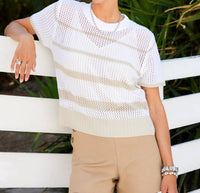 Fifteen Twenty Faye Crochet Sweater Top in cream and khaki - women's sweater