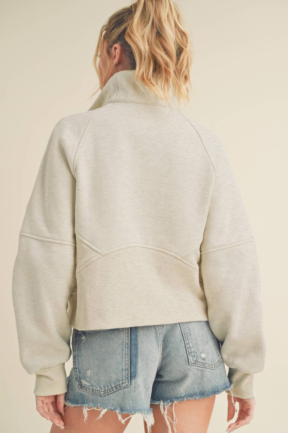 Aemi + Co - Dove Funnel Neck Half Zip Sweatshirt