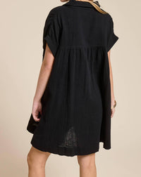 Mimosa Cotton Gauze Button Down Shirt Dress in black - women's shirt - view 4