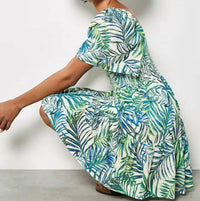 Apricot - Leaf Print Anglaise Dress