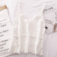 DAVI & DANI Women's Crochet Lace Hollow Camisole Top in white - women's shirt - detail view