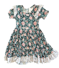 Laree + Co. - Girl's Evelyn Floral Bamboo Ruffle Spin Dress