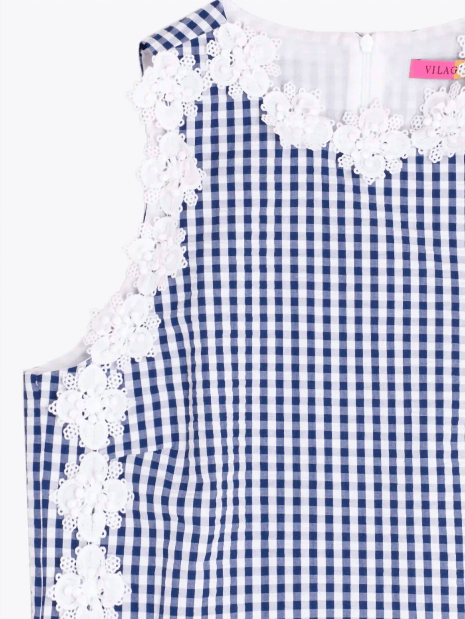 Vilagallo - Plaid Embroidered Flowers Top