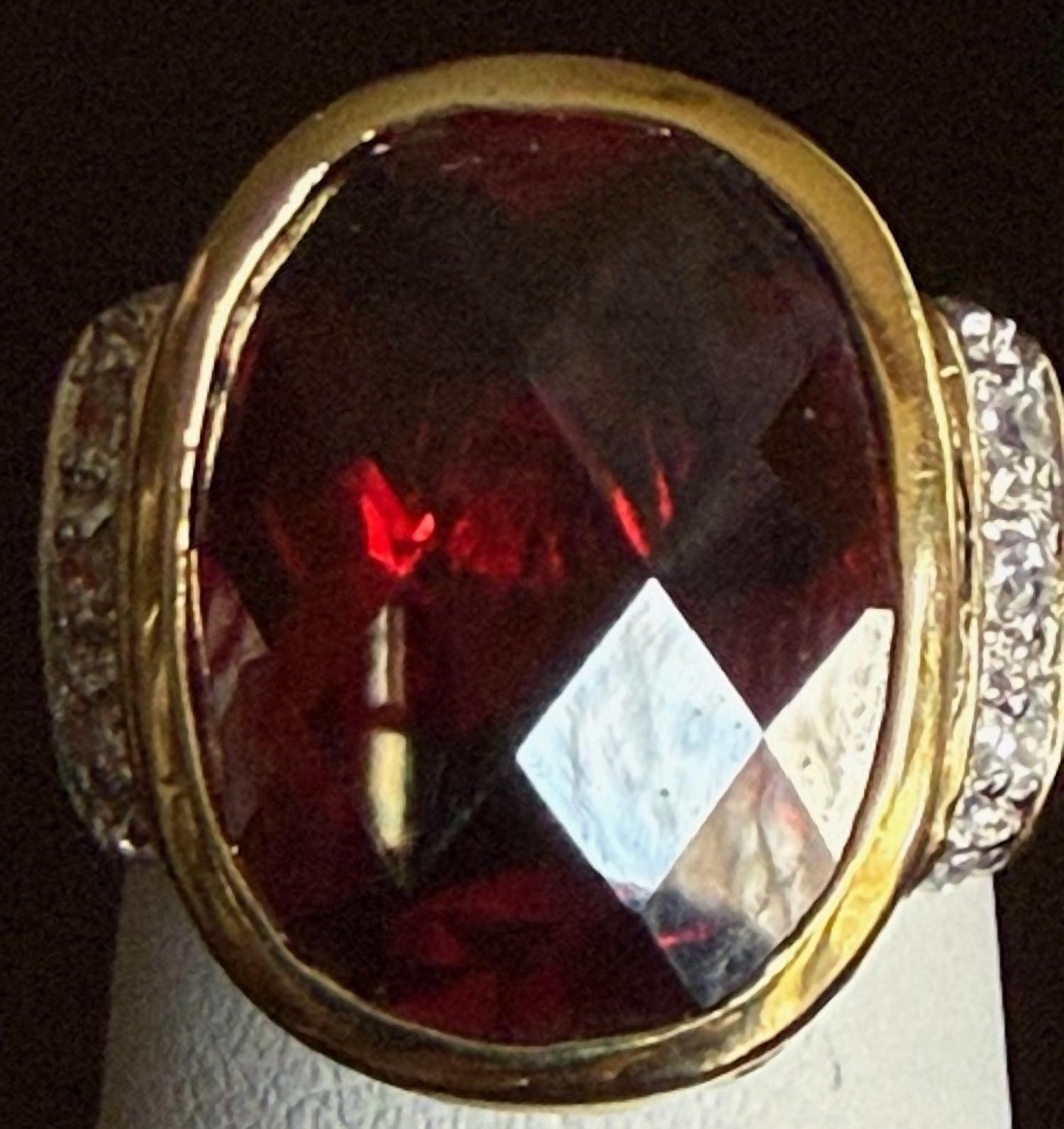 P & K Jewelry Women's Sterling Large Cubic Zirconia Ring in red silver - women's jewelry - detail view