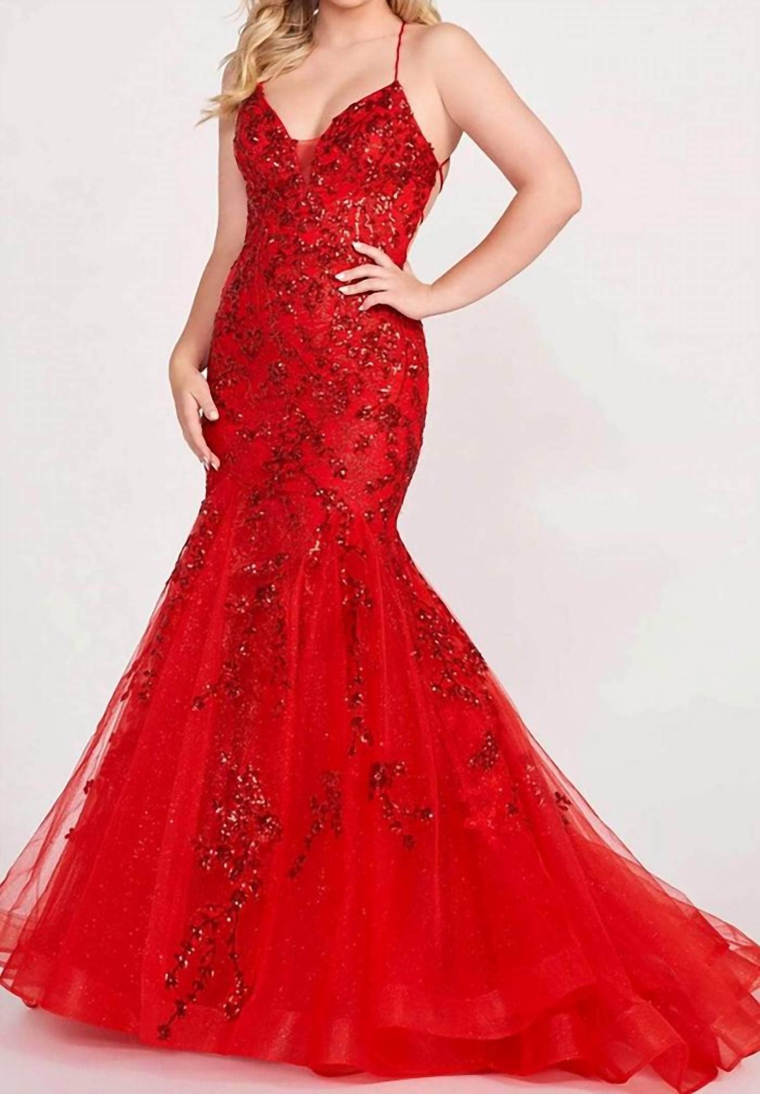 Ellie Wilde - Embroidered Sleeveless Evening Dress
