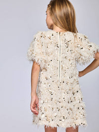 G.B.Y.M. - Girl's Faux Feather Sequins Dress With Chest Keyhole