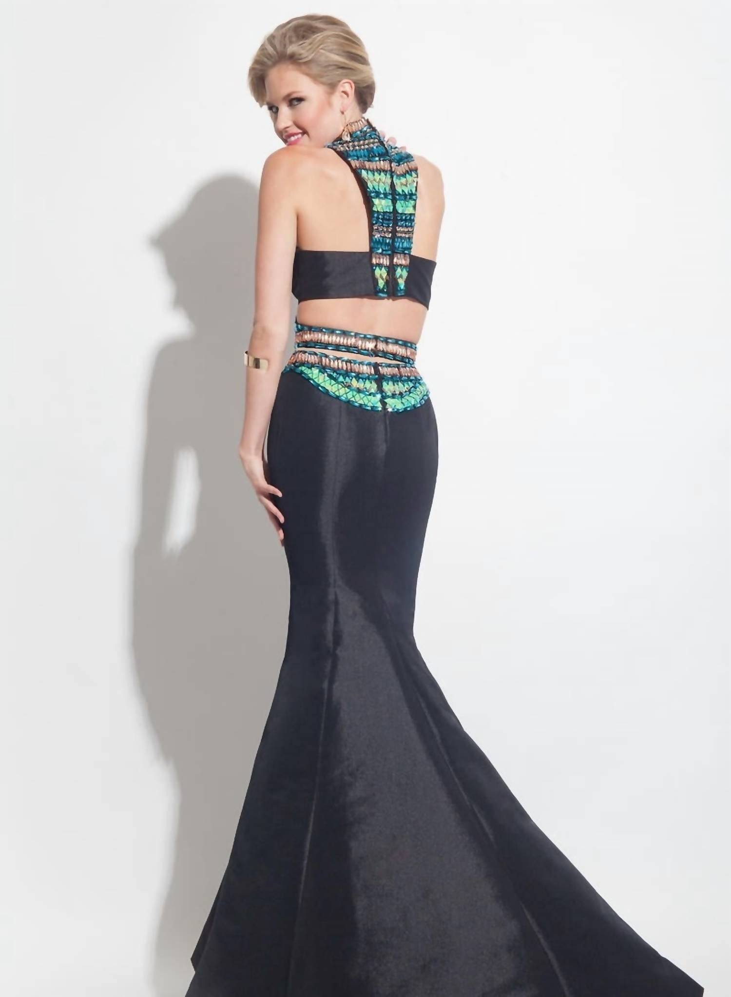 Rachel Allan - Two-piece Beaded Taffeta Mermaid Gown