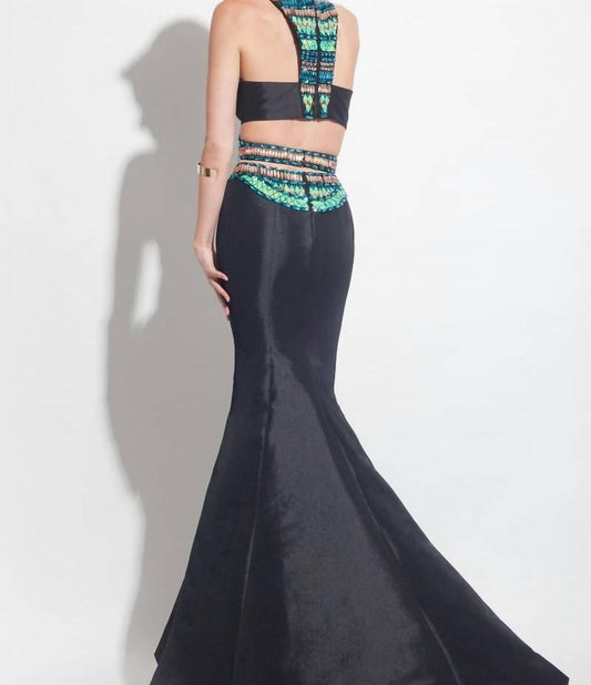 Rachel Allan - Two-piece Beaded Taffeta Mermaid Gown