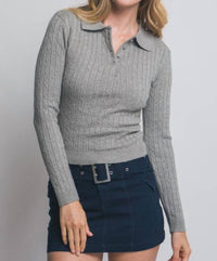 Love Tree - Cable Knit Polo Sweater Top