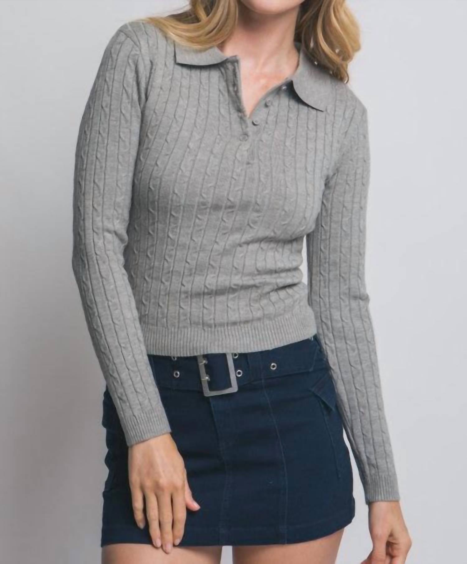 Love Tree - Cable Knit Polo Sweater Top