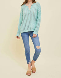 Heyson - Open Knit Front Button Sweater