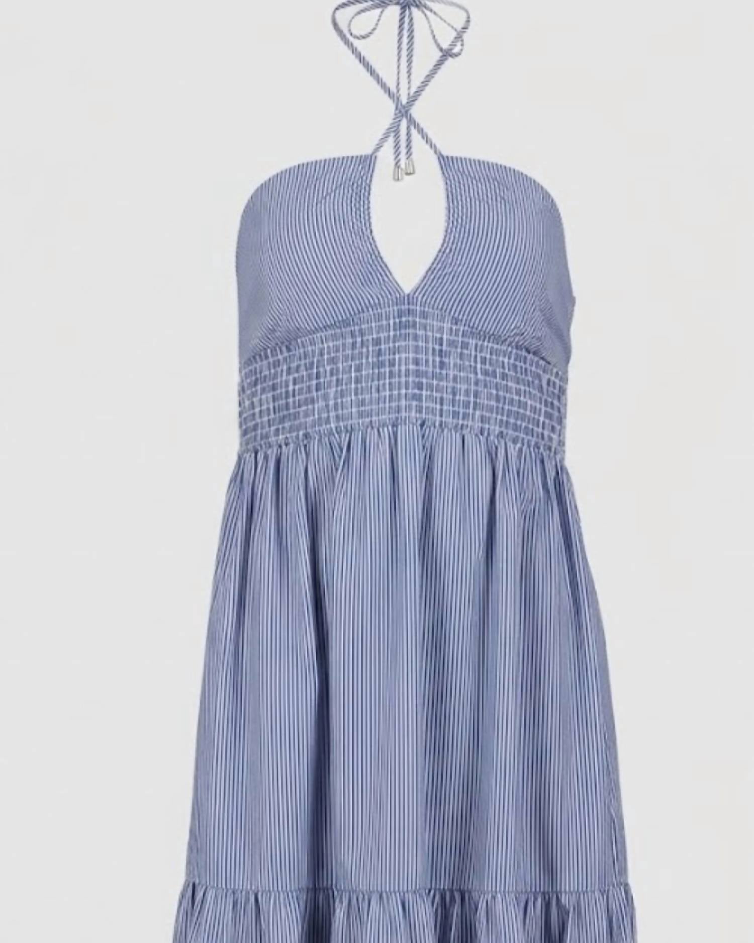bishop + young Women's Aeries Halter Dress in azure stripe - women's dress - detail view