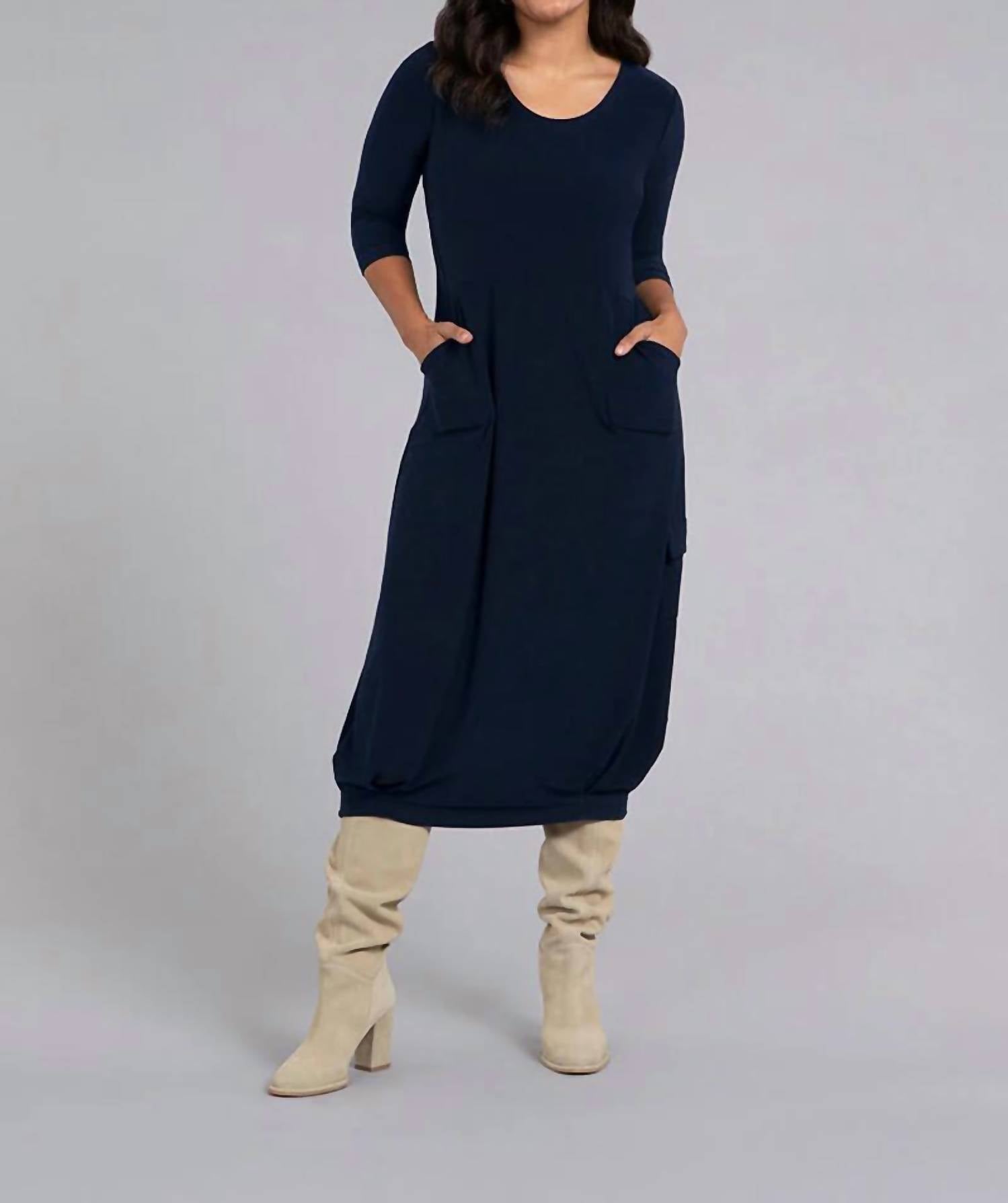 Sympli - ANGLE SEAM PLEAT HEM DRESS-3/4 SLEEVE