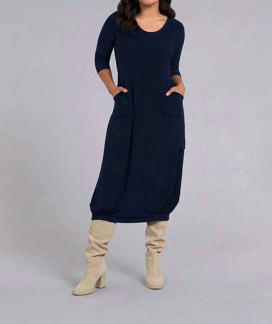 Sympli - ANGLE SEAM PLEAT HEM DRESS-3/4 SLEEVE