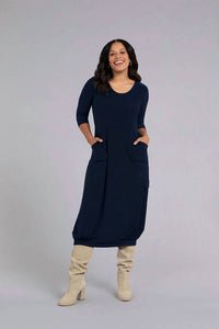 Sympli - ANGLE SEAM PLEAT HEM DRESS-3/4 SLEEVE