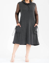 Karen T Design - Cowl Turtle Neck Pocket Midi Dress
