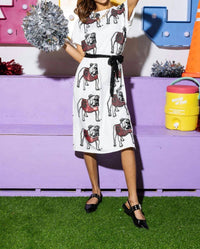 QUEEN OF SPARKLES Sequin Bulldog Head Midi Tee Dress in white - women's dress - alternate view