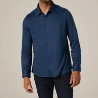 7Diamonds Bowery Textured Knit Long Sleeve Shirt in navy - men's shirt