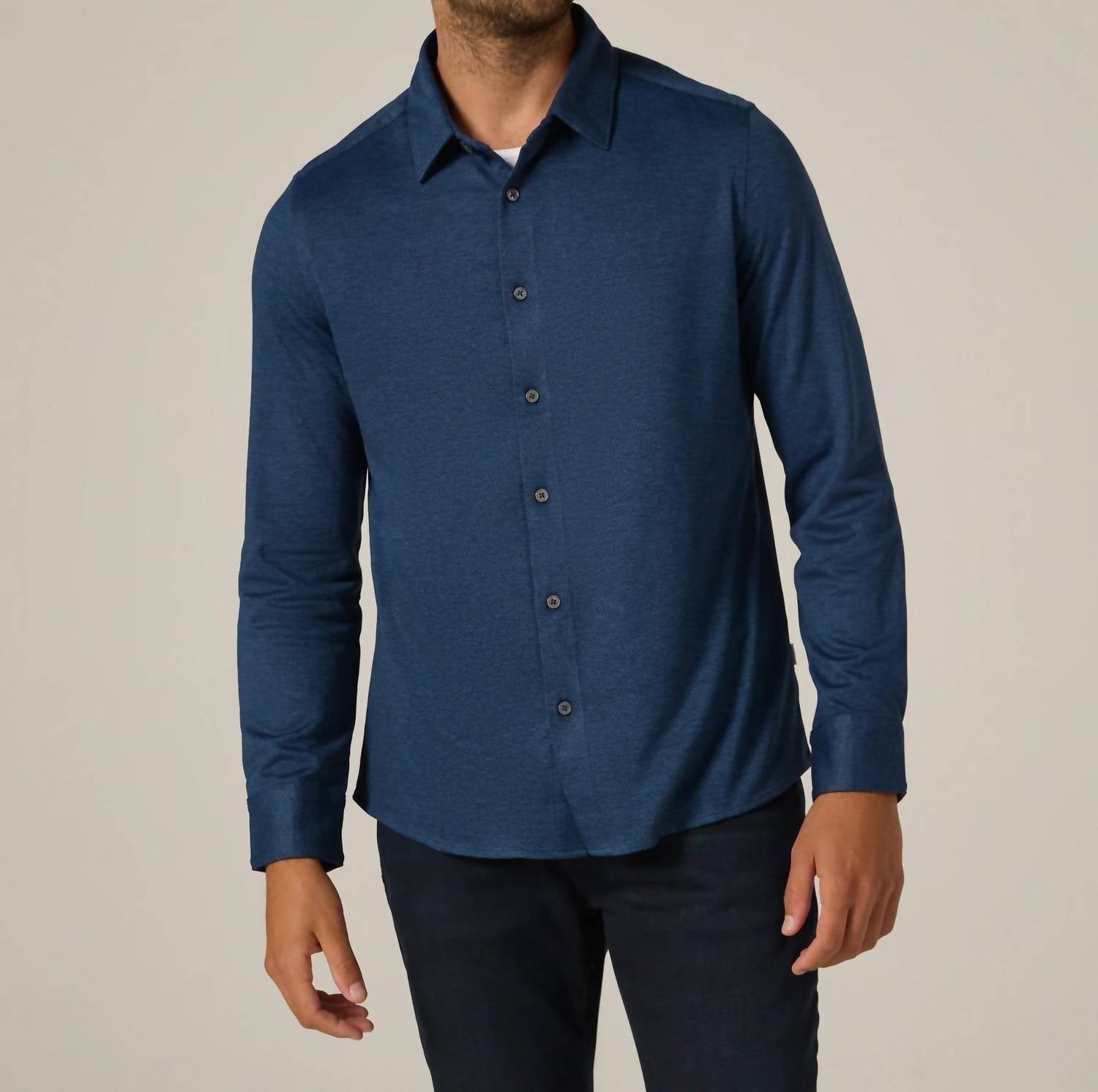 7Diamonds Bowery Textured Knit Long Sleeve Shirt in navy - men's shirt