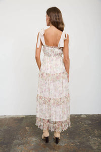 Blu Pepper - Floral Chiffon Tie Strap Ruffled Tiered Midi Dress