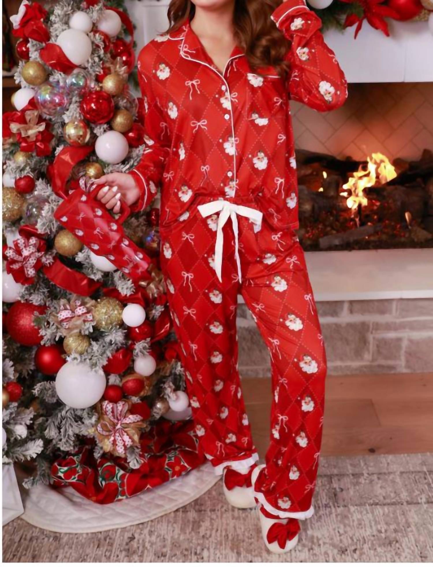 Jess Lea - Santa's Signature Bow Ruffle Pajama Set
