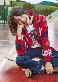 Mayoral - Girls' Intarsia Chic Fringe Cardigan