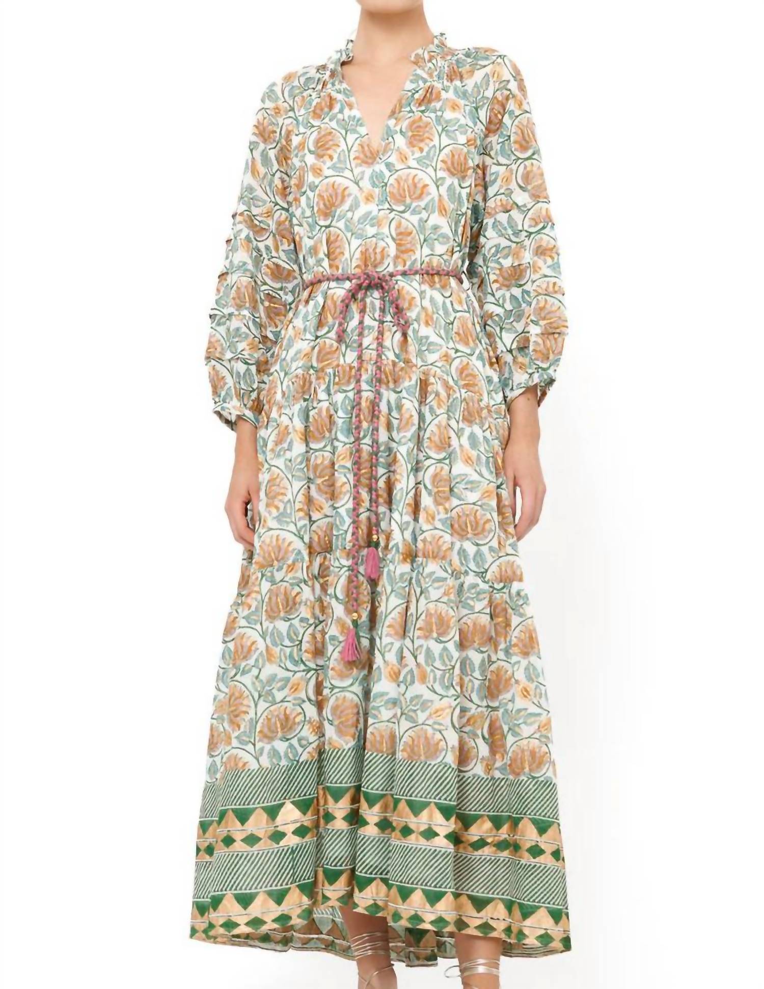 Oliphant - Montenegro Cuff Sleeve Tie Waist Maxi Dress
