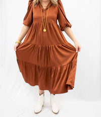 Pretty Follies Tiered Midi Dress in bronze - women's dress